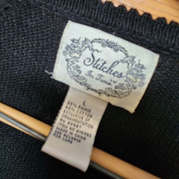 Stitches In Time Black Sweater Cardigan Size L Beading & Embroidered Cottagecore - Picture 15 of 16